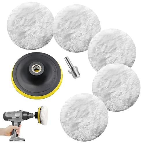 8 Pièces Kit Polissage Voiture Tampon de Polissage en Laine, Tampons de Polissage 100mm Disque de Polissage avec M14 Foret, pour Polissage de Voiture Meulage Cirage