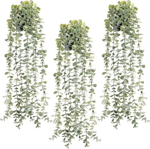 Der Rose Künstliche Pflanzen zum Aufhängen, künstliche Eukalyptus-Pflanzen für Boho, Badezimmer, Zuhause, Wandregal, Bücherregal, Dekoration, Innenbereich, 3 Stück