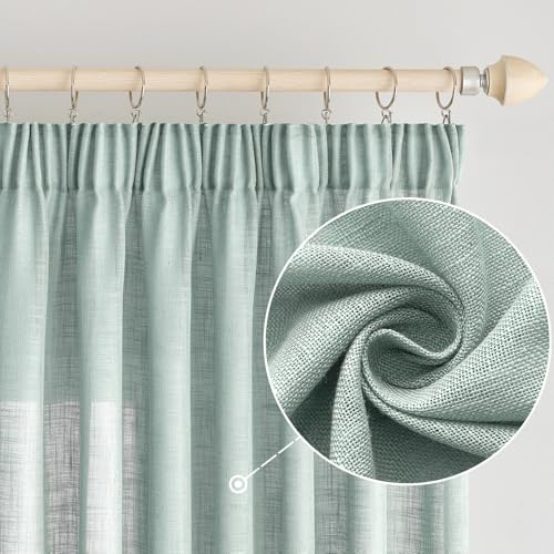 EMEMA Gardinen Leinenvorhang Vorhänge mit Kräuselband Türkis B140xH225cm | Gardinen mit Kräuselband 2er Set Leinenvorhang für Wohnzimmer Dekoschal Küchengardinen Schlaufenschal Schlafzimmer 140x225cm
