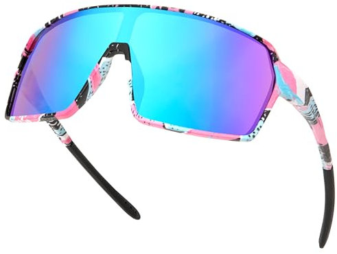 Heveer Fahrradbrille Sonnenbrille Herren Polarisierte Sportbrille UV400 Schutzbrille mit Farbigen Rahmen für Reiten Laufen Sport im Freien Blau
