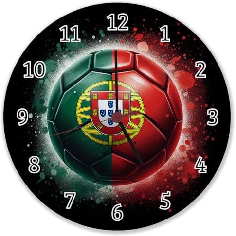 speecheese Fußball Portugal Flagge Wanduhr EM 2024 Sportliche Wanduhr in grün-rot mit Ball-Motiv - Perfekt für alle portugiesischen Fußballfans
