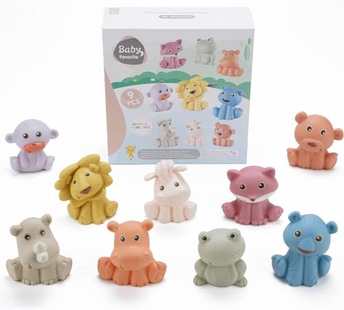 No Hole No Mould Baby Bath Toys - 9PCS Mould Free Bath Toys for 1 2 3 Year Olds Safe Easy-Grip Toddler Toddler Kids Swimming Pool Toys Wild Animals Water Play Toys for Boy Girl