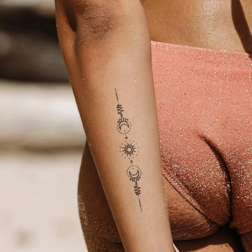 Sonne und Mond gespiegelt - Inkster Tattoo | vegane & wasserfeste Temporäre Tattoos für Erwachsene - EU-Kosmetikzertifizierte Farbe - revolutionäres 2 Wochen Tattoo | Premium Klebetattoos