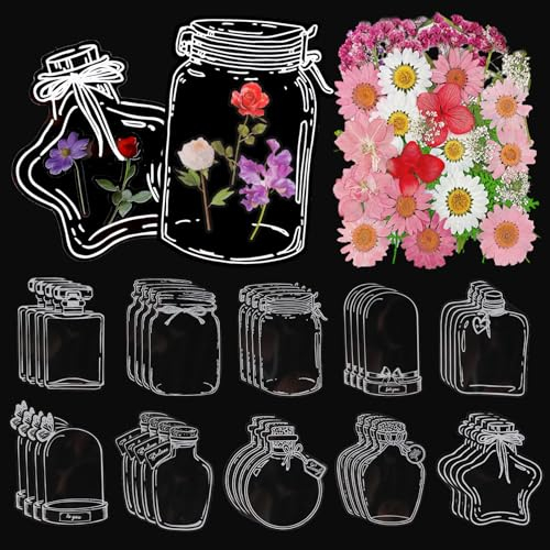160 Stück Transparente Lesezeichen Getrocknete Blumen, Trockenblumen Lesezeichen, DIY Hausgemachte Glaswaren-Aufkleber Bookmar Glasflasche Wunschflasche Aufkleber Blumen Glaswaren Aufkleber Bookmark