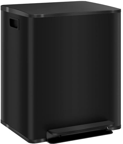 HOMCOM Papelera 2 x 25L Papelera con pedal Papelera con tapa y pedal, papelera con cubo interior, para salón, oficina, acero inoxidable, 47,7 x 37,5 x 56 cm
