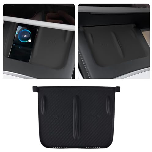 Center Console Wireless Charger Mat for Tesla Model 3 Model Y, Silicone Non-Slip Wireless Charger Pad for Model 3 Y, Upgrade Waterproof Phone Mat for Tesla Interior Accessories-Black