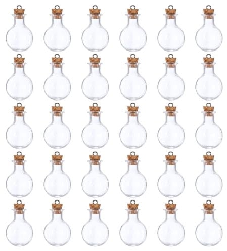sourcing map 30 Pcs Name on Rice Glass Vial Pendant 19mm Widths Mini Glass Bottles, for Necklace Wish Bottle DIY Pendants Craft Souvenirs