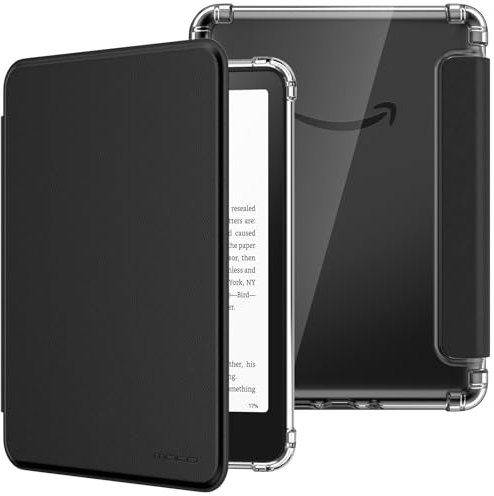 MoKo Hülle für All-New 7 Kindle Paperwhite 12. Gen 2024 & Kindle Colorsoft Signature Edition, Ultraklar Weich Transparent TPU Rückseite Leicht Schutzhülle mit Auto Schlaf/Aufwach, Schwarz