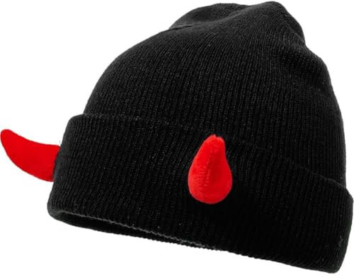 Wudaizhi Devil Horns Beanie Punk Skullies Devil Horn Hat Gothic Beanies Schwarz