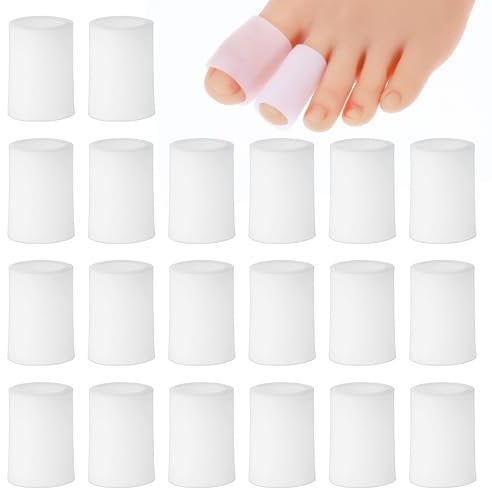 Gjinxi 20 Pcs Silicone Toe Sleeves, Soft Gel Protector Toe Cushions Cuttable Pinky Toe Sleeves Protectors Corn Protectors Toe Tube Pads for Hammer Toe Stubbed Toe Corns Calluses(Opening)