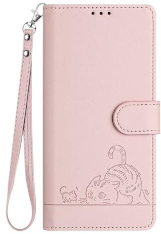SEAHAI Funda para Cubot P80, Patrón Lindo Gato en Relieve Carcasa de Cuero, Billetera Cubierta con Suporte/Ranura para Tarjeta/Cierre Magnético/Bloqueo RFID, Oro Rosa