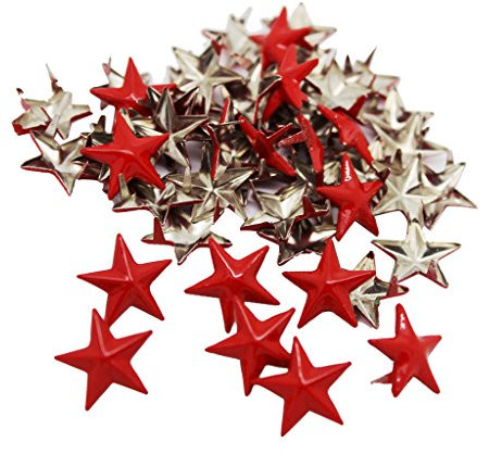 50 remaches de estrella roja grande para manualidades en cuero; 15 mm