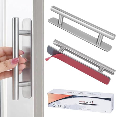 Self-Stick Instant Cabinet Drawer Handles Pulls - 5 Stainless Steel Adhesive Door Handles, No Drilling Design, Stick On Handle for Cabinets Drawer Door Window Wardrobe Handle - 2Pcak