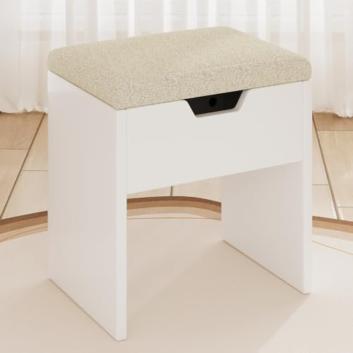 Devoko Hocker Schminktisch mit Stauraum, Sitzhocker gepolstert, Eitelkeit Hocker,Fußstütze Fußhocker Ottoman, für Make-up Raum Ankleidezimmer, Schlafzimmer, Eingangsbereich, 38x30x41cm, Weiß