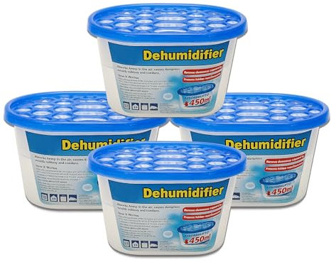 TB1 Products Pack of 12 Dehumidifiers 450ml – Powerful Moisture Absorbers for Bathroom, Kitchen, Bedroom, Office, Wardrobe & Caravan – Non-Electric, Disposable Damp and Condensation Remover