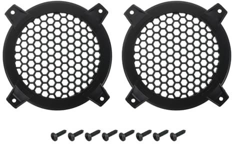 sourcing map 2 Pcs 4inch Black Speaker Grill Mesh Plastic Woofer Guard Protector Dust Cover Black Decorative Circle Plastic Frame with Screws for Home Audio Car Speaker Replacement