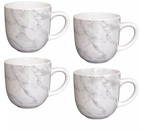 Tea & Coffee Mugs Marble Effect, Stylish Kitchenware Ceramic Cups for Hot Drinks, Microwave & Dishwasher Safe, Set of 4