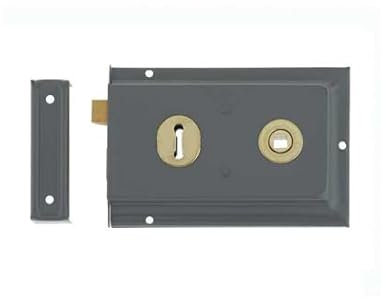 Kooples Hardware Reversible Rim Lock 152.5 x 102mm – Traditional Surface Mounted Lock with Keep & Key – for Internal Timber Doors Left or Right Hand (Grey)