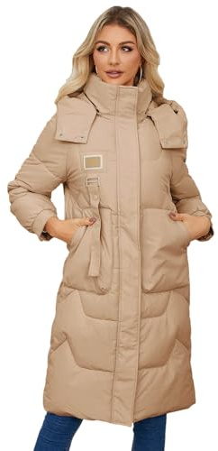 aromm Women's Long Winter Puffer Coat Hooded Zip Up Warm Padded Jacket with Pocket