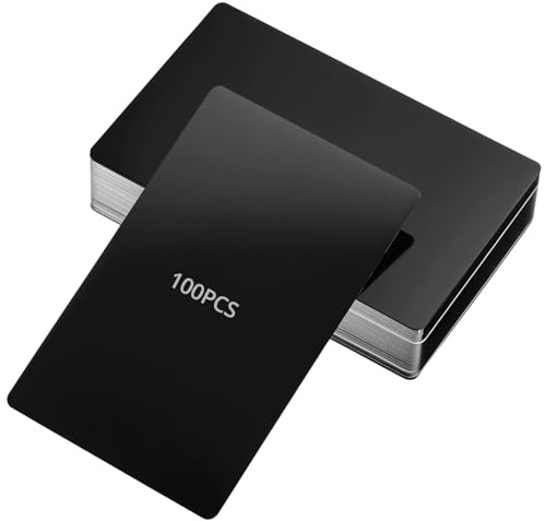 QWORK® 100 Stück Visitenkarten Rohlinge aus Aluminium, 86 x 54 mm, Lasergravierte Visitenkarte für Haus & Büro, Schwarz