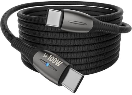 YISH Cable USB C a USB C Carga Rápida:100W 2M Cable USB Tipo C Carga Rápida 5A Trenzado Nylon 5Gbps Datos Cargador Teléfono Compatible con MacBook iPhone 17 16 15 Samsung Galaxy S25 S24 S23 iPad