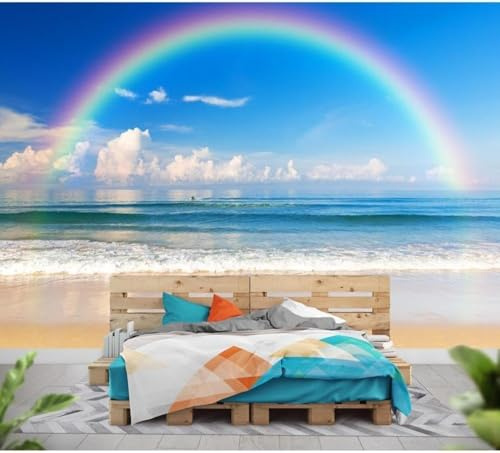 Dreidimensional Regenbogen Weiße Wolken Strand Meer 3D Tapeten Tapete Luxus Home Esszimmer Fototapete Effekt Wohnzimmer Schlafzimmer Kinderzimmer-250cm×170cm