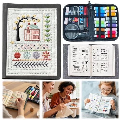 HBSFBH Embroidery Stitche Book, Tragbar Sticken Buch, Stickbuch für Anfänger, Stickbuch zum Selber Sticken, Mit Schritt-Anleitungen Für 143 Stiche, kreativ Embroidery Kit, Näh-Übungsleitfaden
