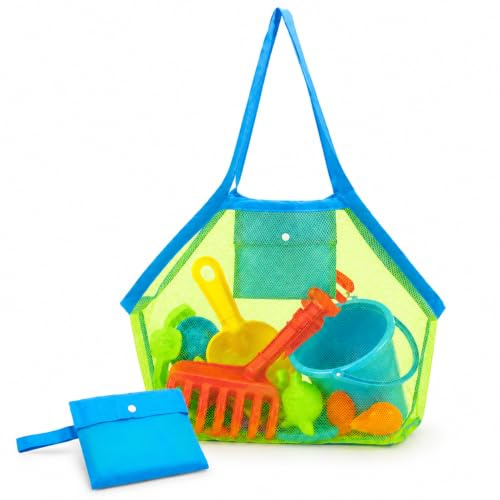 Sandspielzeug Tasche Groß, Netztasche Sandspielzeug, Tasche Sand-spielzeug Kinder, Wiederverwendbare und Faltbare Netz Strandtasche für Pool, Strand, Reisen