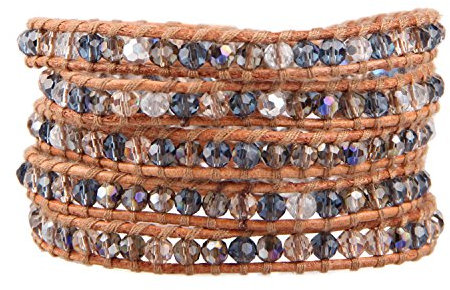 KELITCH Crystal Beaded 5 Wickelarmbänder Lederarmband Handgemachte Frauen Freundschaftsbänder (Braun)