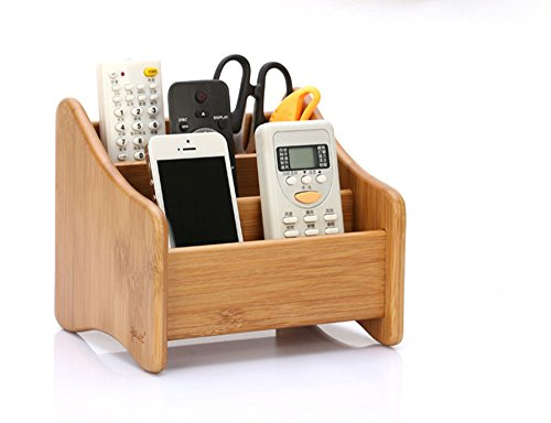 RoseFlower® Aufbewahrungsstände Fernbedienungshalter Schreibtischorganizer Bambus - TV Fernbedienung Halterung Desktop Bürobedarf Aufbewahrungsbox für Brillen, Smartphones, Controller, CDs#1