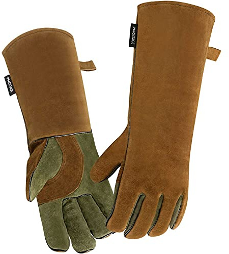 INNO STAGE Welding Gloves Heat Resistant 16 Inches Cowhide 662 ℉ Leather Forge Mig Welder Gloves for BBQ Mitts Fireplace Wood Stove Fire Pit Oven Grill Men Accessories