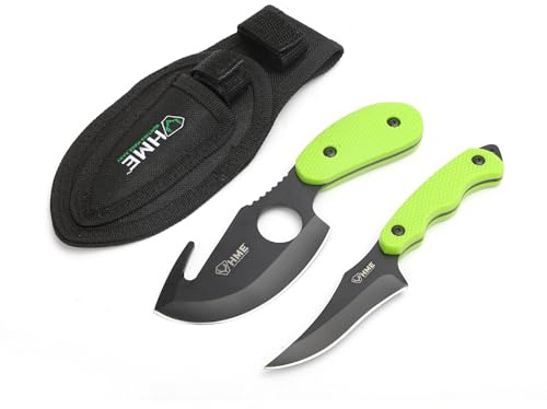 HME 2-Piece Field Skinning Gut/Cape Knife Kit - 3.5 Gut Hook Knife & 3.5 Fixed Blade Knife (420HC Steel) w/Heavy-Duty Sheath