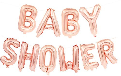 Mannli Rose Gold Baby Shower 16 Foil Letter Balloon Banner & 1 Roll String Party Decorations