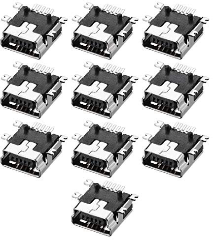 sourcing map Mini USB PCB Connector Type-B 5P Female Jack SMT Surface Mounted Devices Short Body 10Pcs