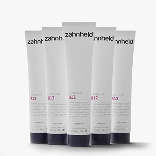 Zahnheld® Nature Zahnpasta B12 – Vitamin B12 Pflege, Naturkosmetik nach NCS, fluoridfrei mit Kokosöl & milden Tensiden, vegan & ohne Mikroplastik (75 ml (5er Pack))