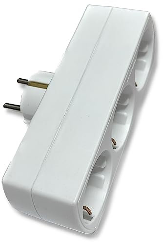 Base Adaptador Frontal TT | Clavija Triple 3 Salidas | 8 x 10 x 4 cm | Toma Multiple para Enchufe | Color Blanco