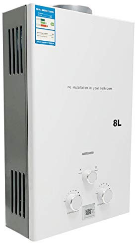 Cozyel 8L Calentador de Agua de Gas Licuado Calentador de Agua de Gas LPG con Digital LCD Calentador de Agua Automático 16KW y Rápidamente