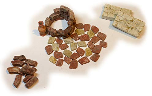 Kit per presepe Genezareth – Set fontana – con 10 piastrelle per pavimenti (Sinai), due moduli a 3 file, 20 piastrelle per pavimenti, 30 pietre arrotondate, una anfora e 20 rettangoli (rosso mattone)