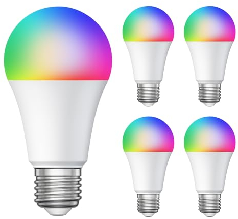 ledscom.de 5 Stück E27 LED RGB Leuchtmittel, A60, warmweiß - kaltweiß (3000-6500 K), 9,4 W, 892lm, Smart Home, WLAN, Alexa, matt
