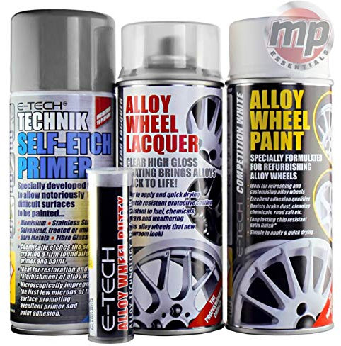 MP Essential E-Tech 4 Step System Alloy Wheel Restore Refurbishment Repaint Pack | Alloy Wheel Primer, Lacquer & Paint with FREE Putty Included (Competition White)