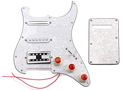 Alnicov Pickguard à 3 plis pré-câblés SSH avec plaque anti-rayures à bobine simple Alnico 5 et aimant Humbucker pour guitare électrique ST Strat (blanc perle)