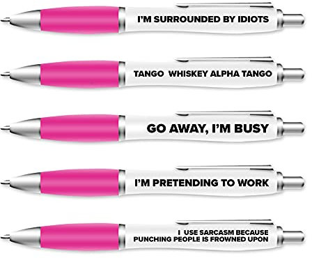 5 Pack of Ballpoint Pens - Funny Pen Set For Colleagues - Funky Stationery Quirky Gift - Office Desk Accessories
