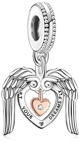 LaMenars Angel Wings & Heart Dangle Charm for Bracelet 925 Sterling Silver Love Bead Charms with Cubic Birthday Anniversary Jewelry Gifts for Women Girls Mom Wife