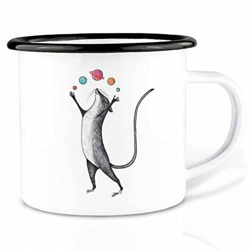 Ligarti Emaille Tasse (leicht & robust) | Camping Becher handveredelt in Deutschland | Trinkbecher für Kinder, Kaffeetasse, Emaillebecher (Planetenmaus (Maus), 300ml)