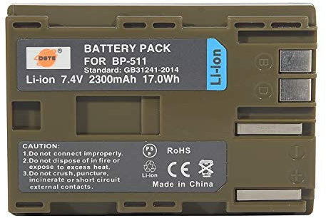 BP-511 DSTE Ersatz Batterie Akku Kompatibel für BP511 und Canon EOS 5D 10D 30D 40D 50D Rebel 1D D60 300D D30 Kiss Powershot G5 Pro 1 G2 G3 G6 G1 Pro90 DM-MVX1i