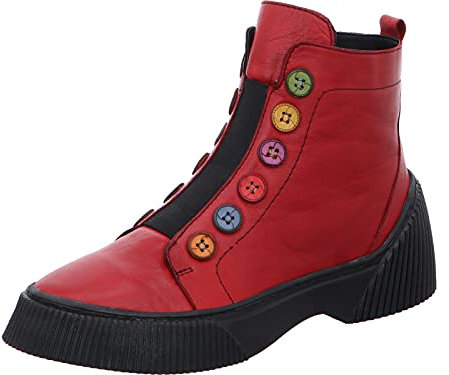 Gemini Damen Stiefelette Boot Bunte Knöpfe Stretcheinsatz Coole Sohle 033100-02, Größe:37 EU, Farbe:Rot