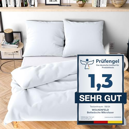 Wolkenfeld Bettwäsche 200x220 weiß - kuschlig weich & bügelfrei - ÖKO-TEX Zertifiziert - 1x Bettbezug + 2X Kissenbezug 80x80 - Winter Bettwäsche