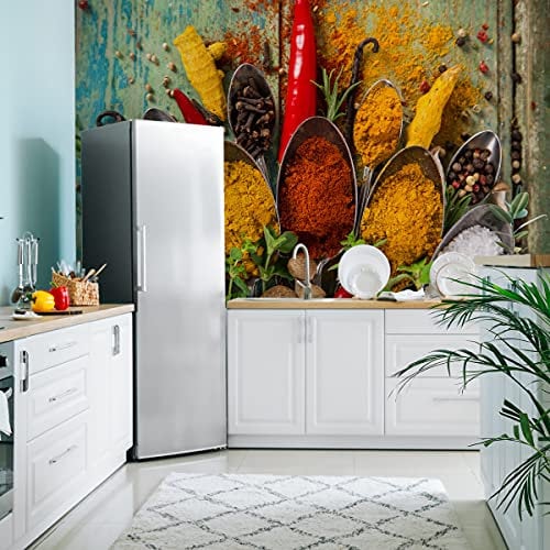 Muralo Fabulous Self-Adhesive Photo Wallpaper Kitchen 3D Colourful Spices Modern Wallpaper Dining Room Restaurant Wall Pictures Wall Wallpaper XXL Luxury Abstract Width 450 cm x Height 300 cm