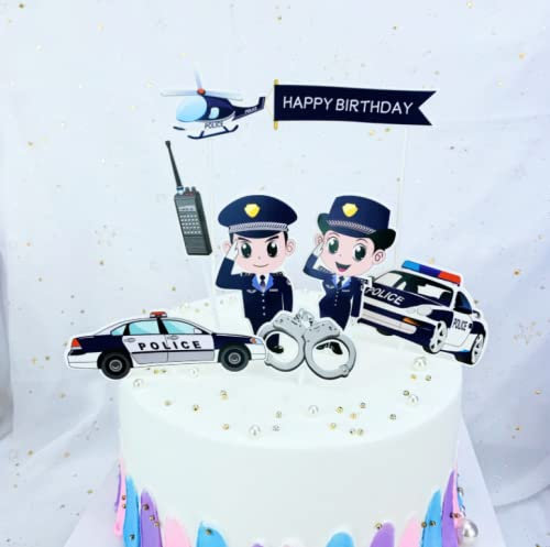7 x Polizei-Kuchenaufsätze, Auto-Kuchendekoration, Happy Birthday, Polizistin, Geburtstagsparty-Dekorationen für Geburtstagsparty oder Babyparty