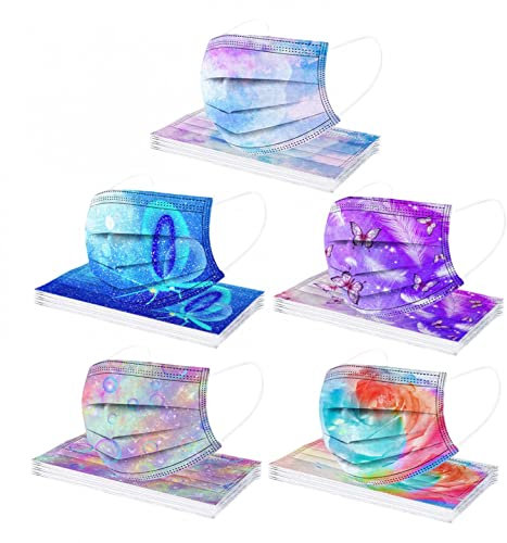 Genérico 50 Pezzi Adulti Protezione Antipolvere Visiera Bocca Faccia Regolabile Disegni per Il Viso USA e Getta Tessuto Cotone Comfort Traspirante con Elastici Antipolvere Pieghevoli Protezioni